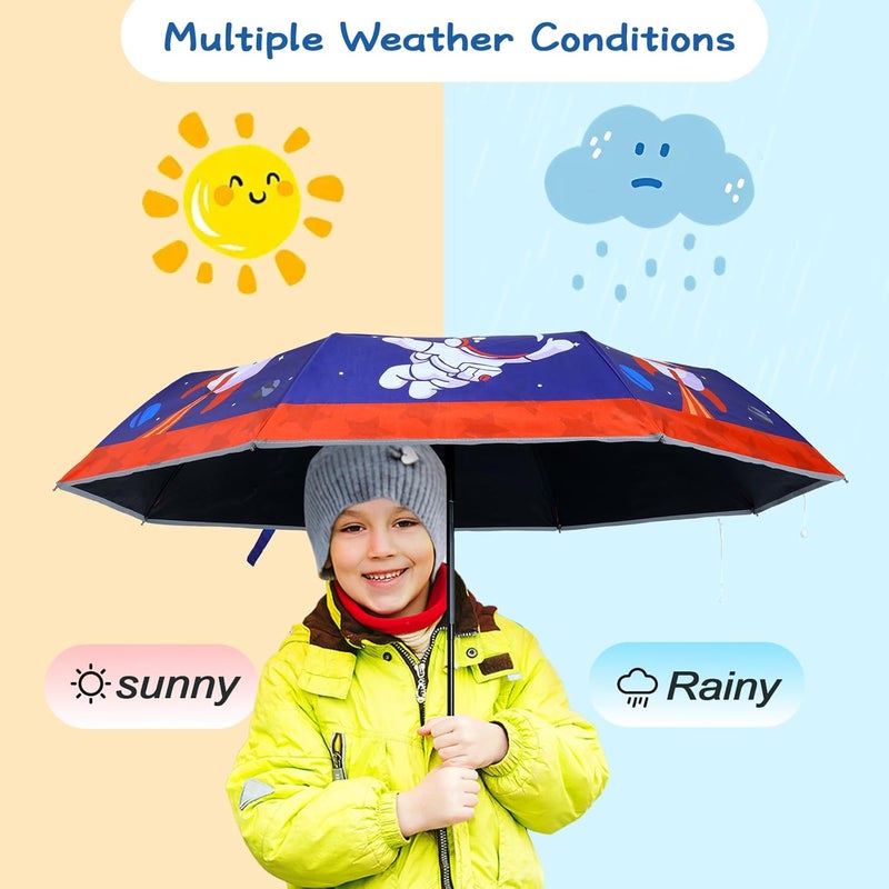 Decalsweet Kids Folding Umbrella Auto Open/Close Anti-rebound Safe Design UV Resistant Automatic Children Travel Umbrellas 8 Rib Reinforced Canopy 360° Reflective Strip Lightweight Cute Umbrella for Girls & Boys - Image 2